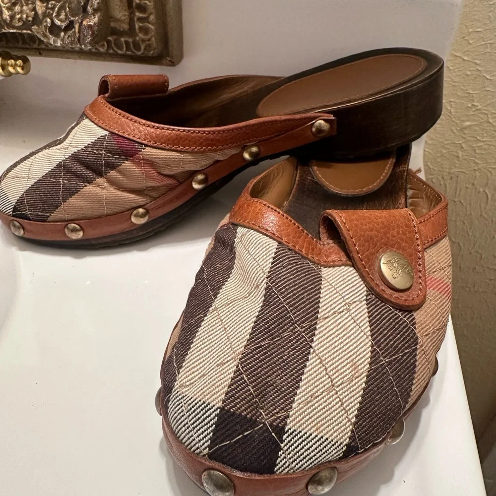 Burberry Brown and Black Plaid Mules 6 - Picture 2 of 8